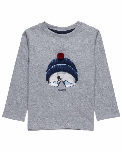 Long sleeeve top with pom pon and metallic print (12 months-5 years)