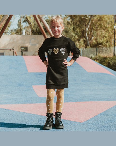 Dress cotton fleece blend with embroidery and pearls (6-14 years)