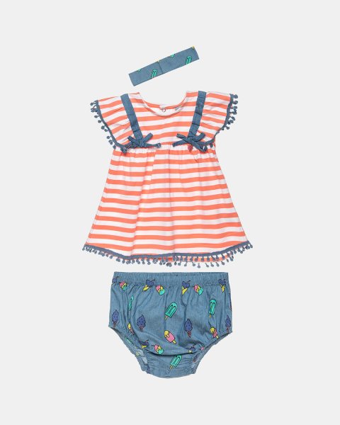 Set top with pom pon and denim underwear (3-18 months)