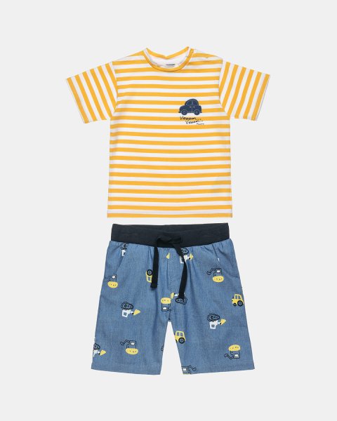 Set top with denim shorts with vehicles print (6 months-4 years)