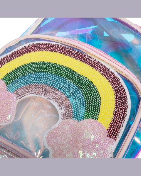 Backpack rainbow with sequins iridescent pink transparent