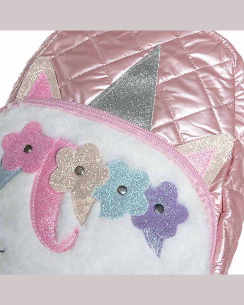 Τσαντάκι πλάτης μονόκερος καπιτονέ με glitter και eco γούνα