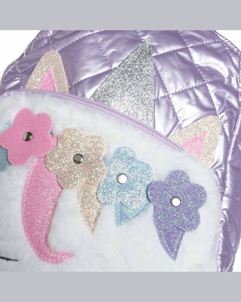 Τσαντάκι πλάτης μονόκερος καπιτονέ με glitter και eco γούνα