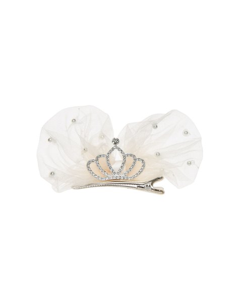 Hair clip crown with tulle and pearls