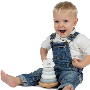 Toy label label from natural wood Stacking rings blue (12+ months)