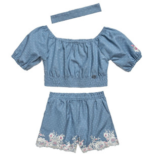 Σετ cropped top με κεντήματα και κορδέλα μαλλιών (18 μηνών-5 ετών)