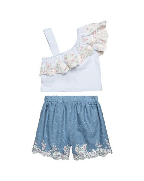 Σετ cropped top και σορτς με κεντήματα (6-14 ετών)
