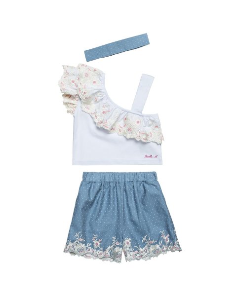 Set cropped top and shorts with embroidery (6-14 years)