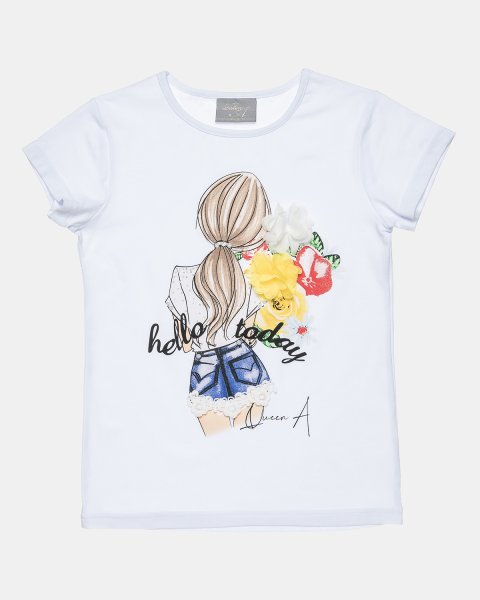 Top with pop touch flowers and embroidery detail (6-16 years)