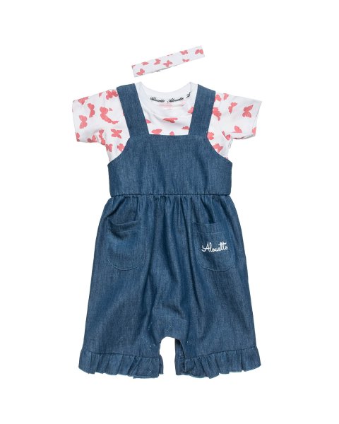 Denim overall Tender Comforts with top and headband (3-18 months)