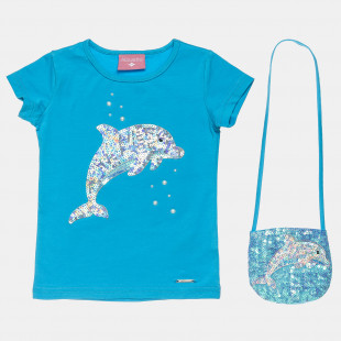 Top with embroidery with sequins, pearls and mini purse (18 months-5 years)