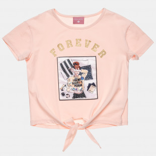 Μπλούζα cropped με στρας και glitter lettering (6-16 ετών)