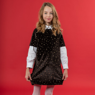 Φόρεμα με βελούδινη υφή και μοτίβο χρυσά αστέρια (6-16 ετών)