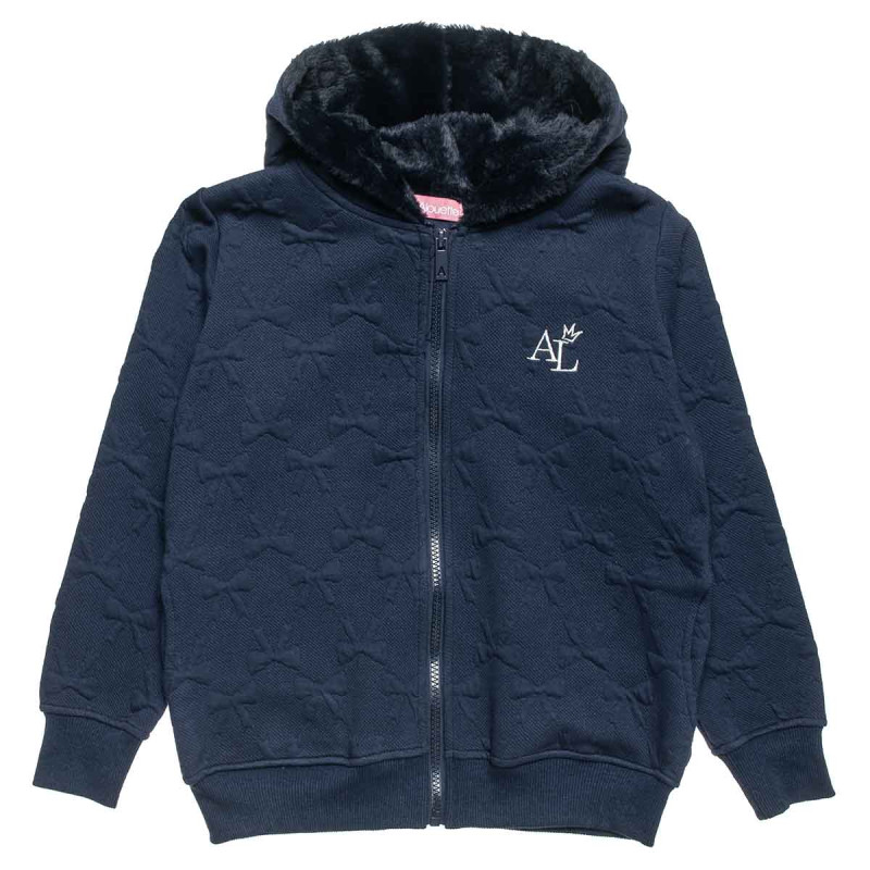 Zip hoodie cotton fleece blend with shiny embroidery (6-16 years)