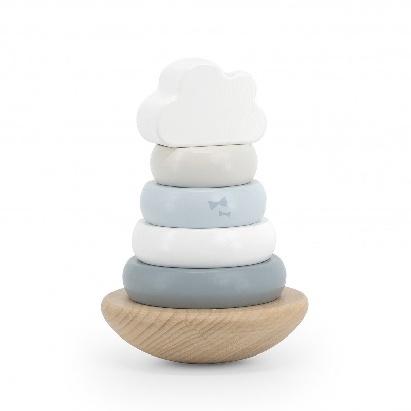 Toy label label from natural wood Stacking rings blue (12+ months)