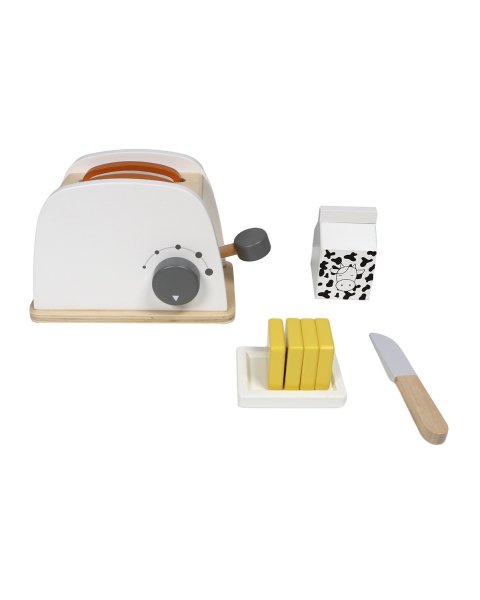 Toy Tryco wooden toaster with bread and butter