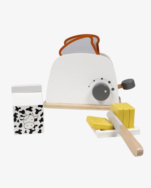 Toy Tryco wooden toaster with bread and butter