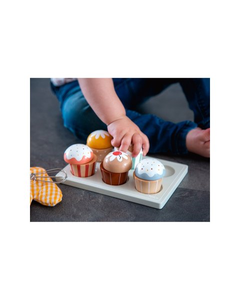 Παιχνίδι Tryco ξύλινο σετ με 6 cupcakes (18+ μηνών)