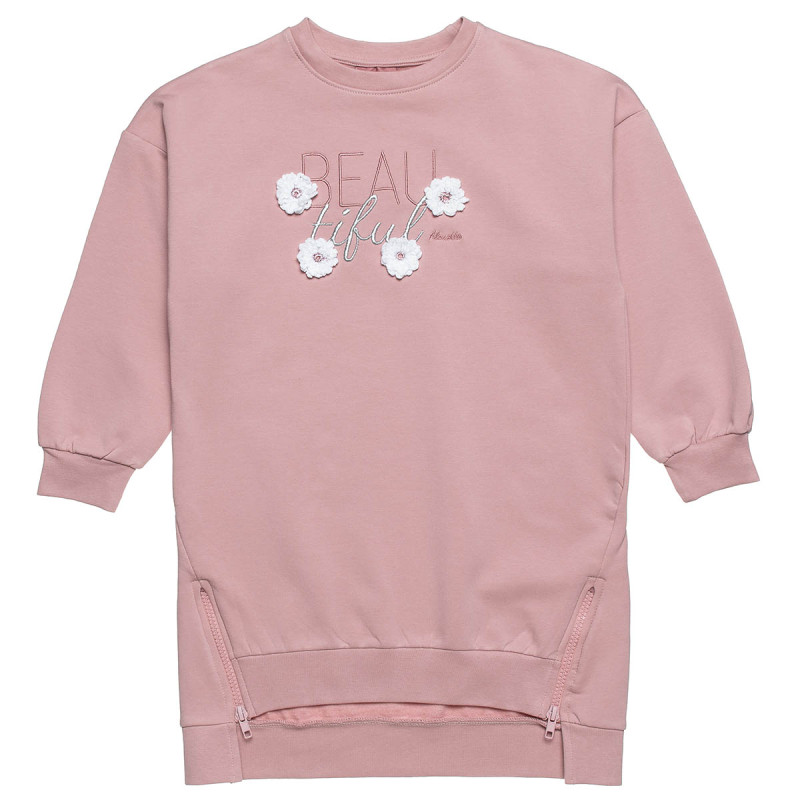 Dress cotton fleece blend with knitted flowers (6-14 years)