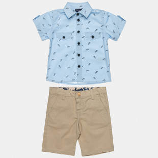 Set shirt with parrot pattern and chino shorts (2-8 years)