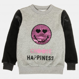 Long sleeve top SmileyWorld® cotton fleece blend with flippy sequins (4-14 years)