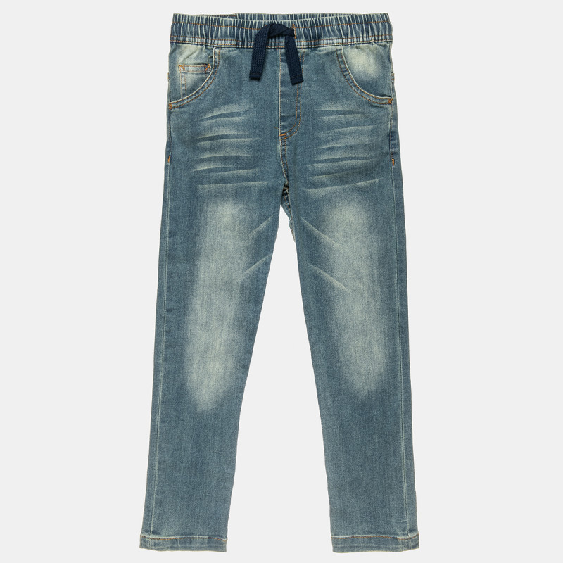 Denim pants with an elasticized drawstring waistband (6-16 years)