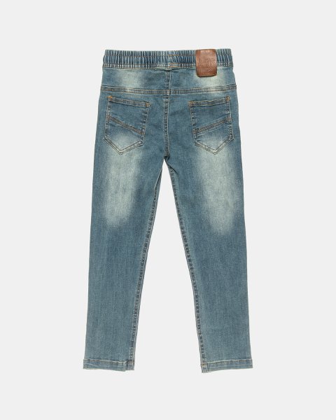 Denim pants with an elasticized drawstring waistband (12 months-5 years)