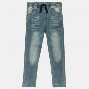 Denim pants with an elasticized drawstring waistband (12 months-5 years)