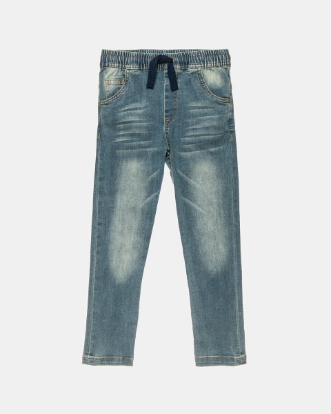 Denim pants with an elasticized drawstring waistband (12 months-5 years)