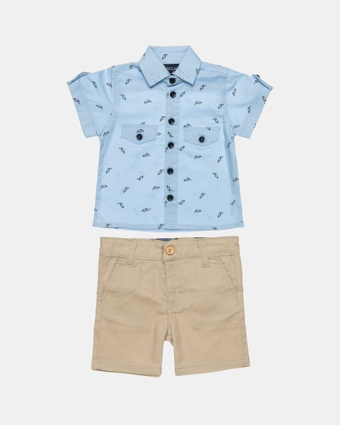 Set shirt with parrot pattern and chino shorts (6-18 months)