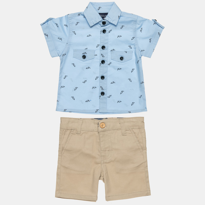 Set shirt with parrot pattern and chino shorts (6-18 months)