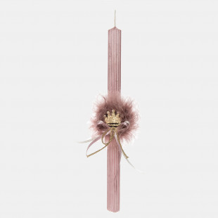 Easter Candle decorated with gold crown and feathers