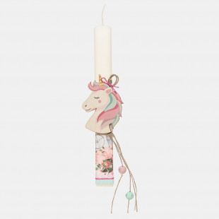 Easter Candle with wooden unicorn