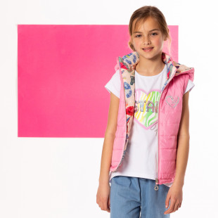 Double sided vest jacket with removable hood and embroidery (6-14 years)