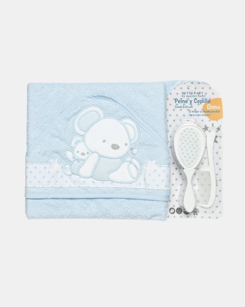 Baby bath set with hooded towel, comb & brush (75x75cm)