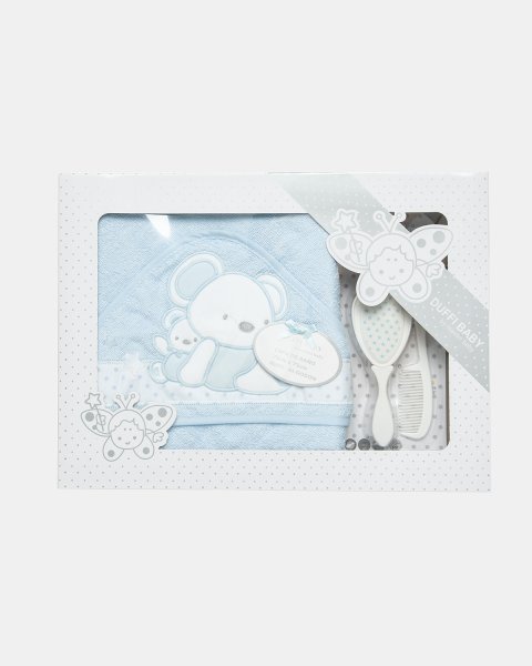 Baby bath set with hooded towel, comb & brush (75x75cm)