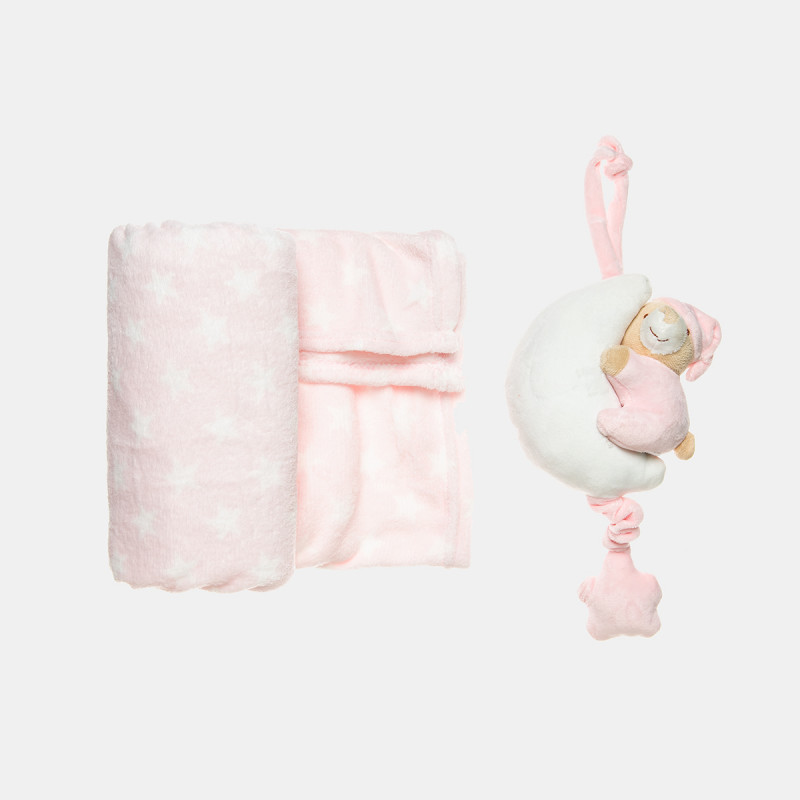Velvet pink blanket with musical toy (80x110cm)