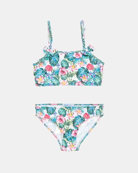 Μαγιό μπικίνι αντιηλιακό UPF 45+ με tropical print (4-16 ετών)