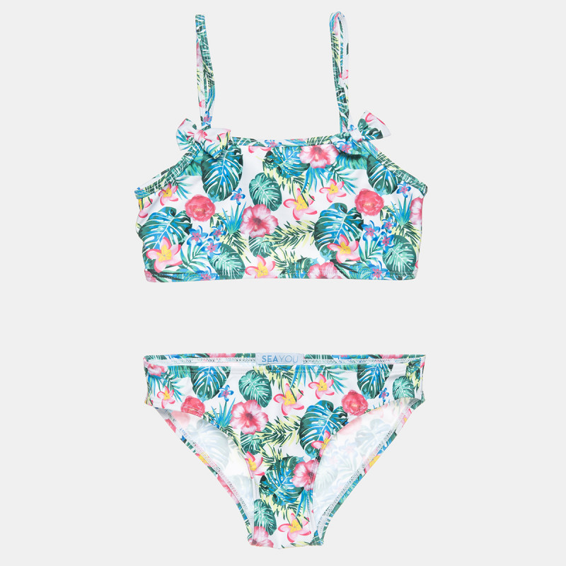 Bikini set sun safe UPF45+ with tropical print (4-16 years)