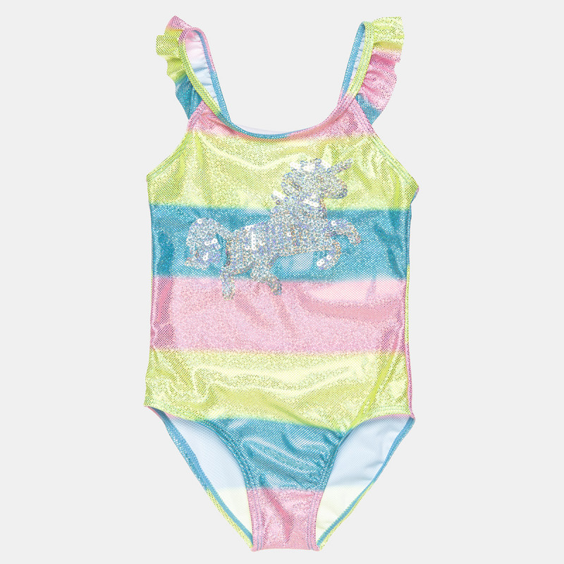 Swimsuit sun safe UPF45+ shiny with sequins in unicorn shape (4-14 years)
