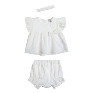 Set top, shorts and headband with cutwork embroidery (6-18 months)