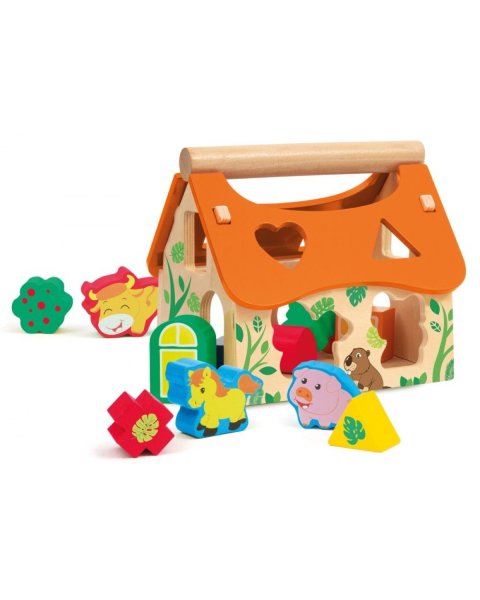 Wooden Stacking House with Farm Animal Shapes Sevi