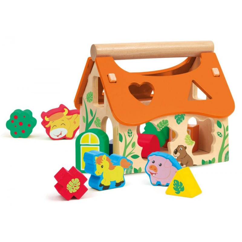 Wooden Stacking House with Farm Animal Shapes Sevi