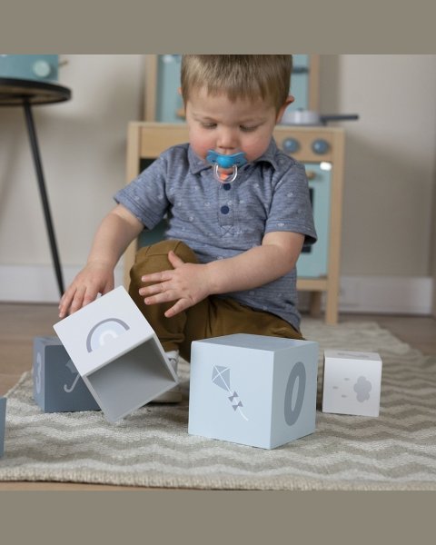 Wooden blue blocks with numbers label label (12+ months)