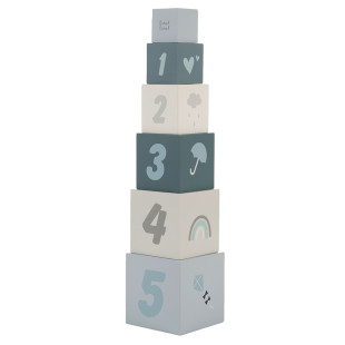 Wooden blue blocks with numbers label label (12+ months)