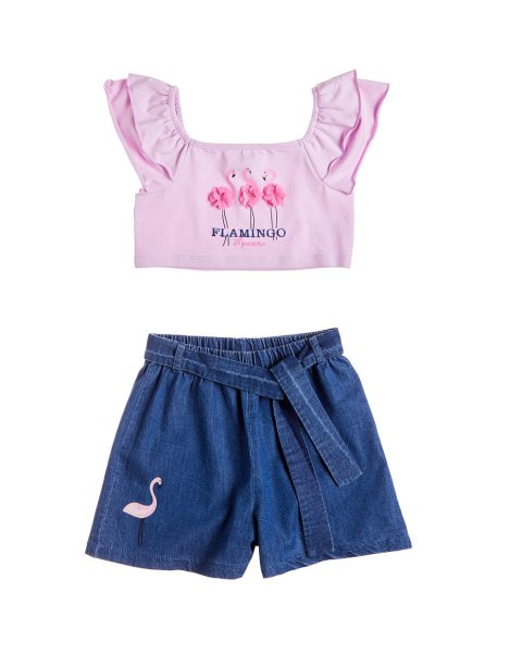 Set Moovers crop top with denim shorts (12 months-5 years)