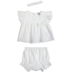 Set top, shorts and headband with cutwork embroidery (6-18 months)