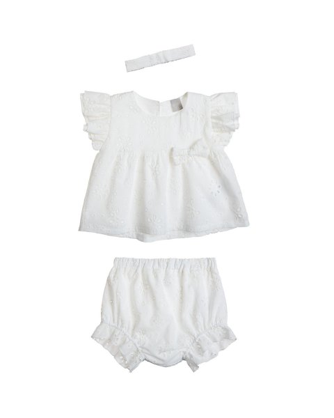 Set top, shorts and headband with cutwork embroidery (6-18 months)