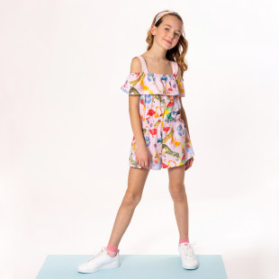 Playsuit with ruffles and floral pattern (6-16 years)