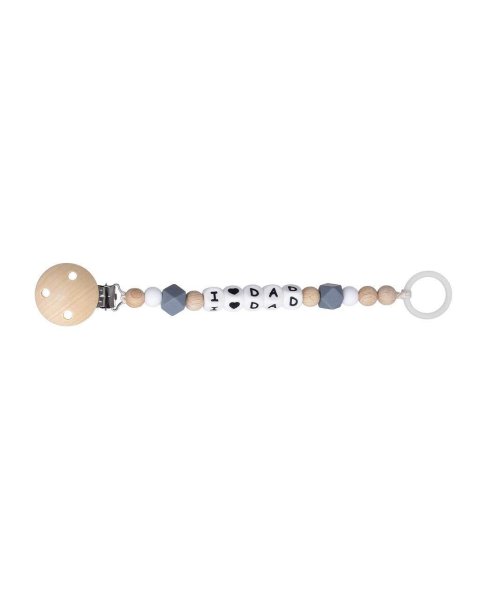 Pacifier clip Kikadu 'I Love Dad' gray (0+ months)